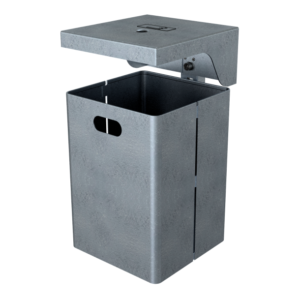 Square litter bin with cover, with ashtray | hot dipped galvanized | without standingpost